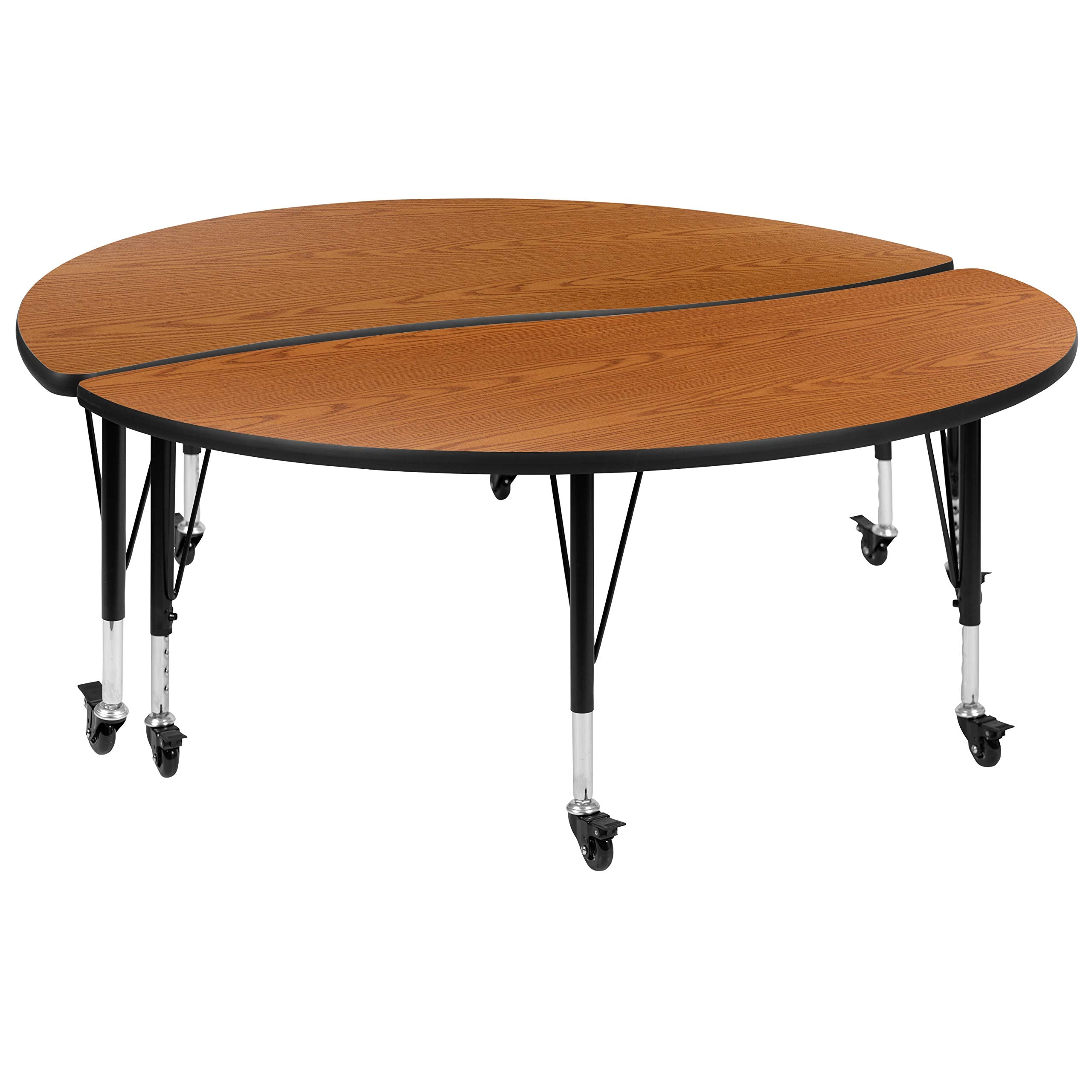 Flash Furniture 2 Piece Mobile 60" Circle Wave Collaborative Oak Thermal Laminate Kids Adjustable Activity Table Set
